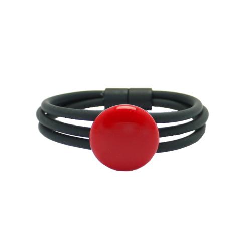 Armband aus Kautschuk mit Muranoglasplatte, rot