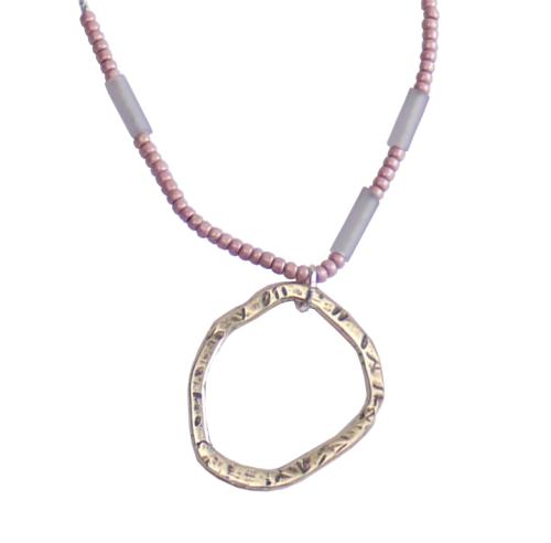 Perlon-Glasperlenkette mit Ring, altose-hellgrau